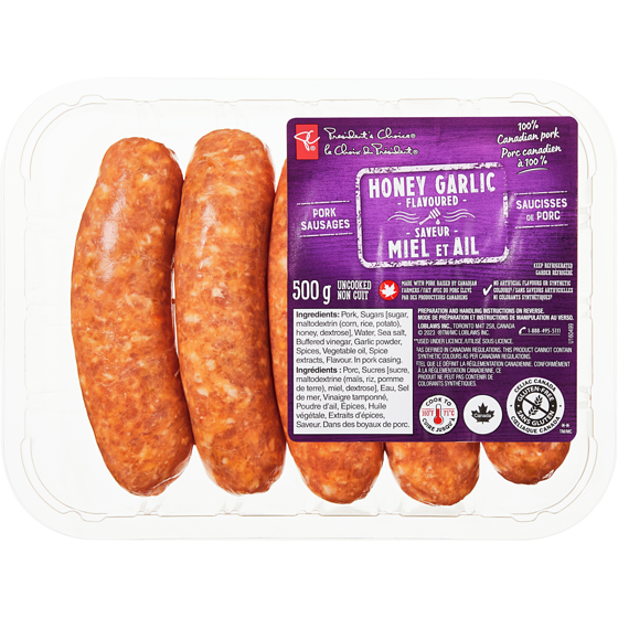 President's Choice Honey Garlic Flavoured Pork Sausages 500 g, $1.60/100g