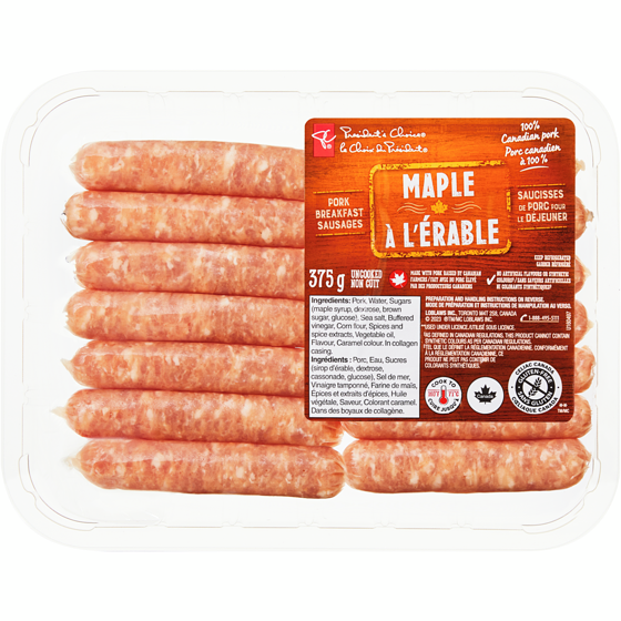 President's Choice Maple Pork Breakfast Sausages 375 g, $2.00/100g