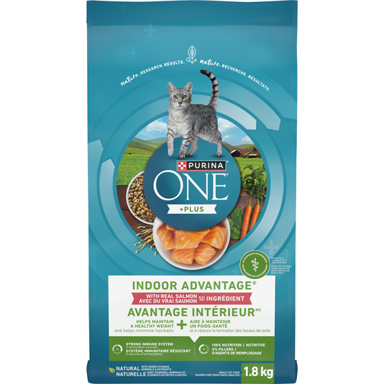 Purina ONE +Plus Avantage Intérieur Saumon, Nourriture Sèche pour Chats 1,8 kg 1.8 kg, 0,86 $/100g