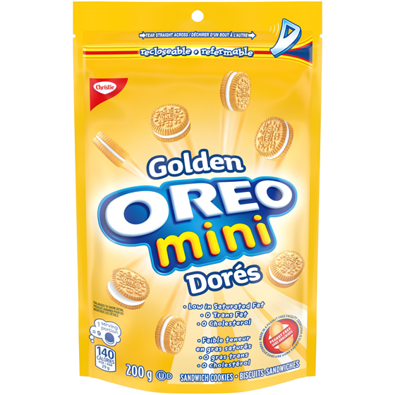 Christie OREO, Mini Golden Sandwich Cookies, Made in a Peanut-Free Facility 200 g, $2.15/100g
