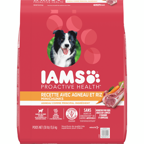 Iams Nourriture sèche pour chiens adultes Minichunks Recette avec agneau et riz 13.61 kg, 0,45 $/100g