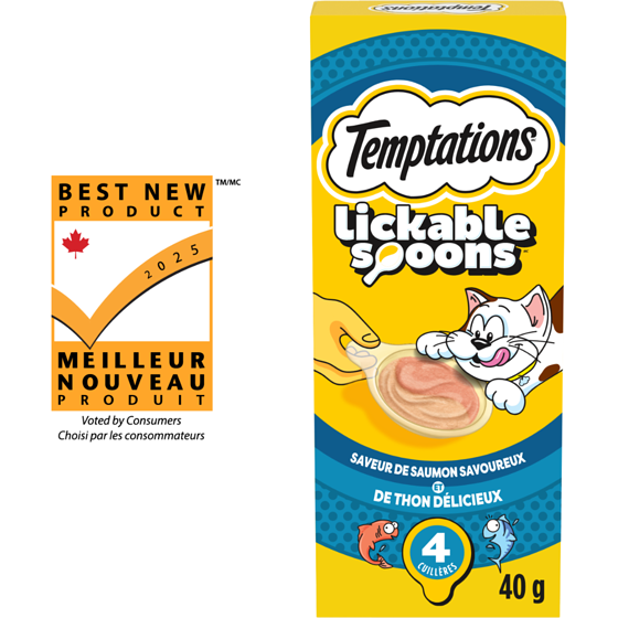Temptations Gâteries pour chats LICKABLE SPOONS saveur de saumon savoureux et de thon délicieux 40 g, 8,73 $/100g