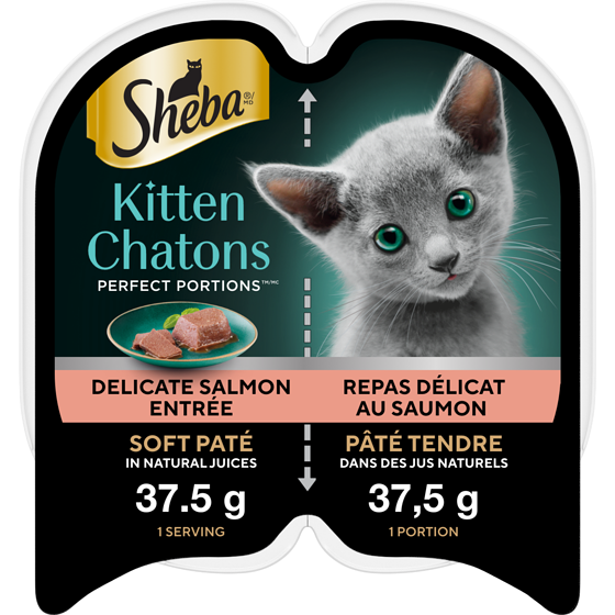 Sheba Nourriture humide pour chatons PERFECT PORTIONS pâté tendre – repas délicat au saumon 75 g, 2,12 $/100g