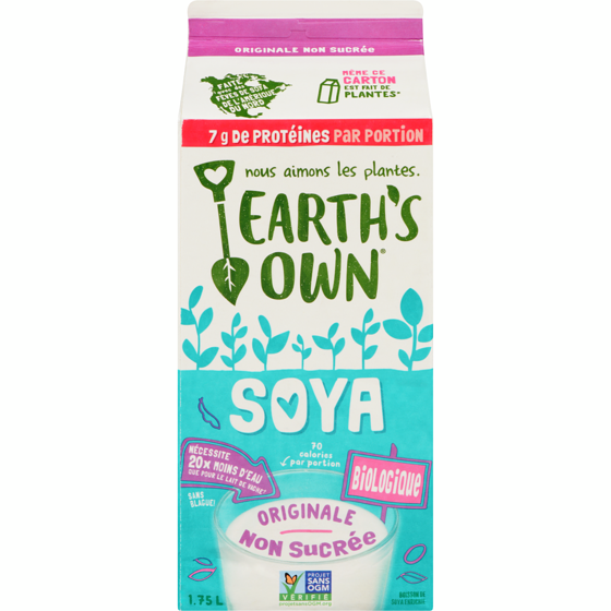 Earth’s Own Boisson au soya biologique Originale non sucrée sans gluten 1.75 l, 0,20 $/100ml