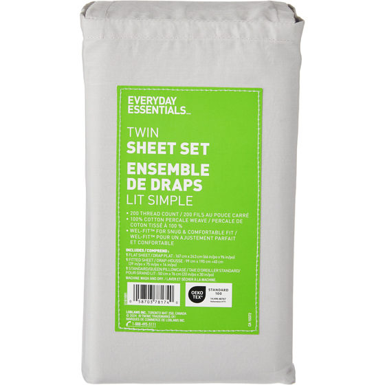 Everyday Essentials Twin Cotton Sheet 3 Piece Set 1 ea, $35.00/1ea