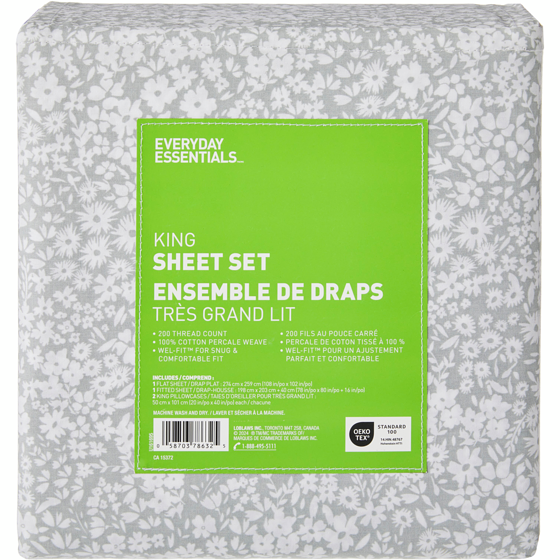 Everyday Essentials Ensemble de draps 4 pièces en coton pour très grand lit 1 ea, 41,00 $/1ch