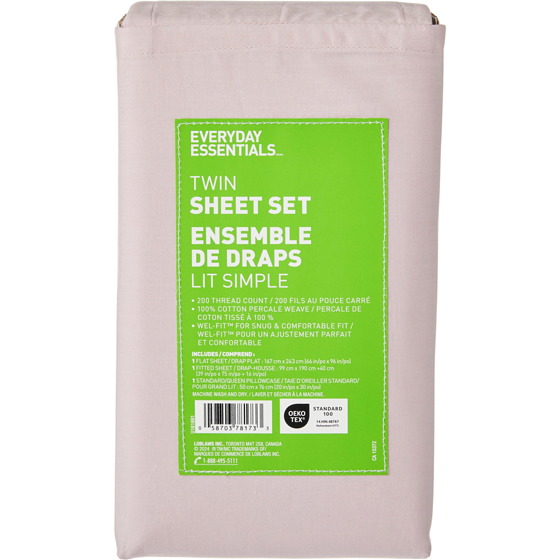 Everyday Essentials Twin Cotton Sheet 3 Piece Set 1 ea, $40.00/1ea