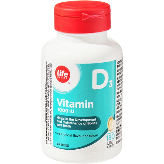 Life Brand Vitamin D3 1000 IU 180 Soft Gels 180 ea, $0.04/1ea