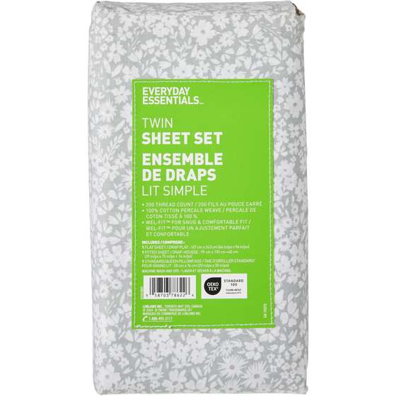 Everyday Essentials Twin Cotton Sheet 3 Piece Set 1 ea, $35.00/1ea