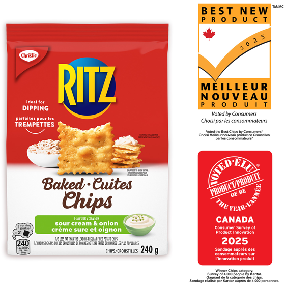 Christie RITZ Chips cuites crème sure et oignon, Version croustillante et croquante des craquelins classiques 240 g, 1,67 $/100g