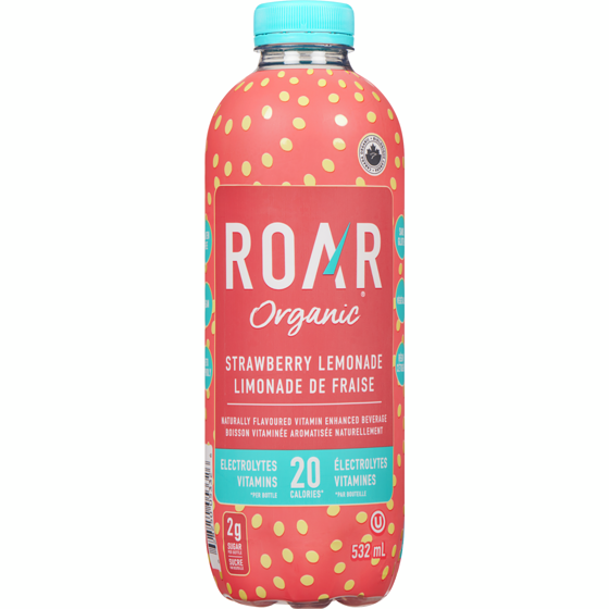 Roar Organic Boisson vitaminée aromatisée naturellement limonade de fraise 532 ml, 0,38 $/100ml