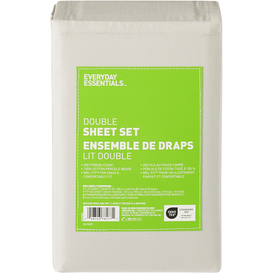 Everyday Essentials Double Cotton Percale Sheet 4 Piece Set 1 ea, $45.00/1ea