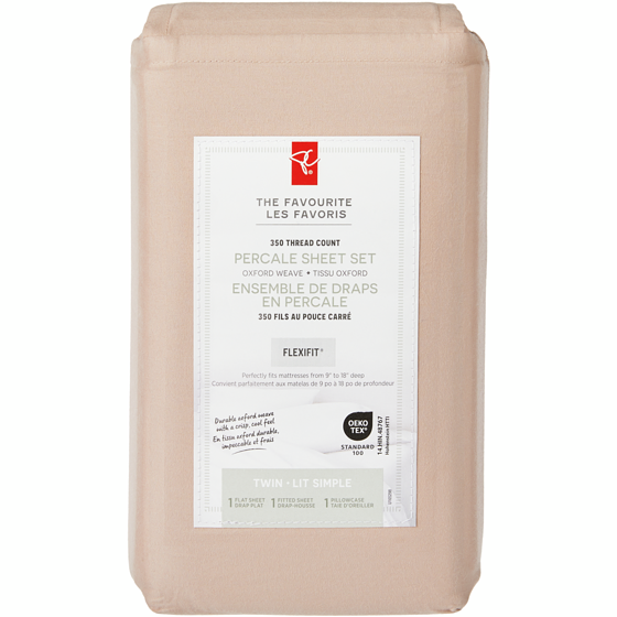 President's Choice Twin Percale Cotton Sheet 3 Piece Set - Blush 1 ea, $50.00/1ea