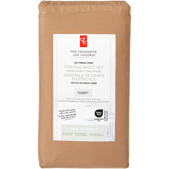 President's Choice Twin Percale Cotton Sheet 3 Piece Set - Hazelnut 1 ea, $50.00/1ea