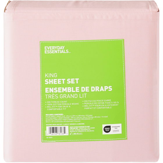 Everyday Essentials King Cotton Percale Sheet 4 Piece Set   1 ea, $50.00/1ea