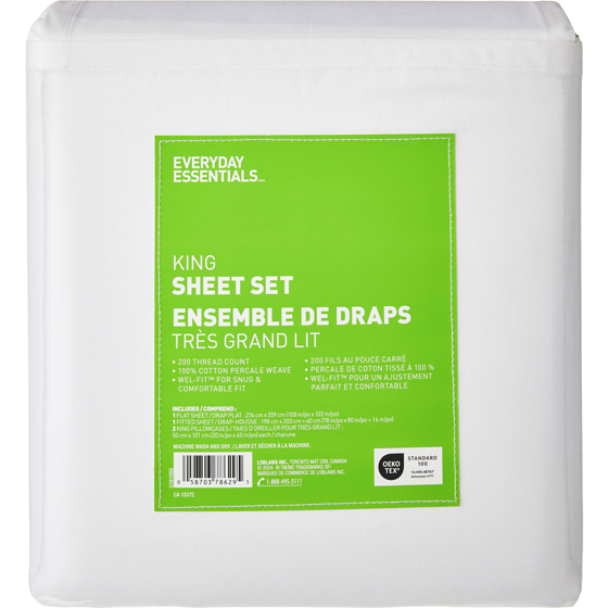 Everyday Essentials King Cotton Sheet 4 Piece Set 1 ea, $50.00/1ea