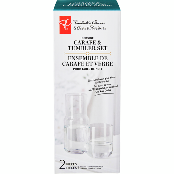 le Choix du Président Ensemble de carafe et verre pour table nuit 1 ea, 15,00 $/1ch
