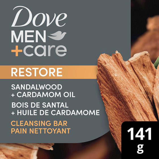 Dove Men+Care Cleansing Bar With Natural Oils Restore Sandalwood + Cardamom Oil 141 g, $6.73/100g