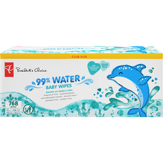 President's Choice 99% Water Baby Wipes 768 Wipes Club Size 768 ea, $0.03/1ea