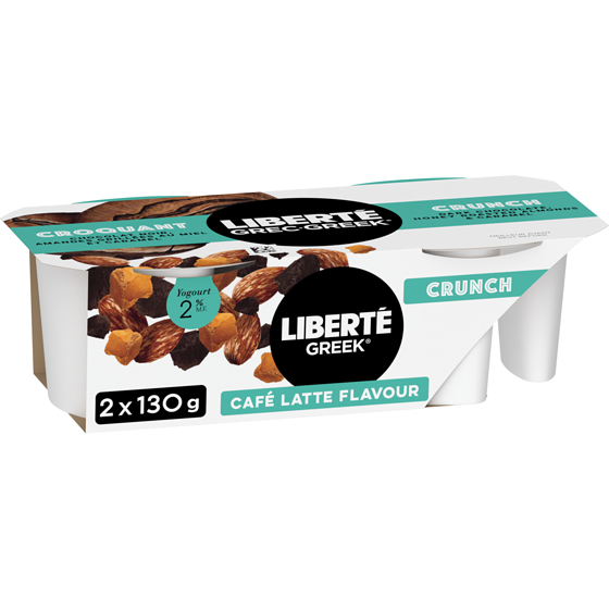 Liberte Greek Yogourt Crunch Café Latte Flavour 2 % M.F. 260 g, $1.73/100g