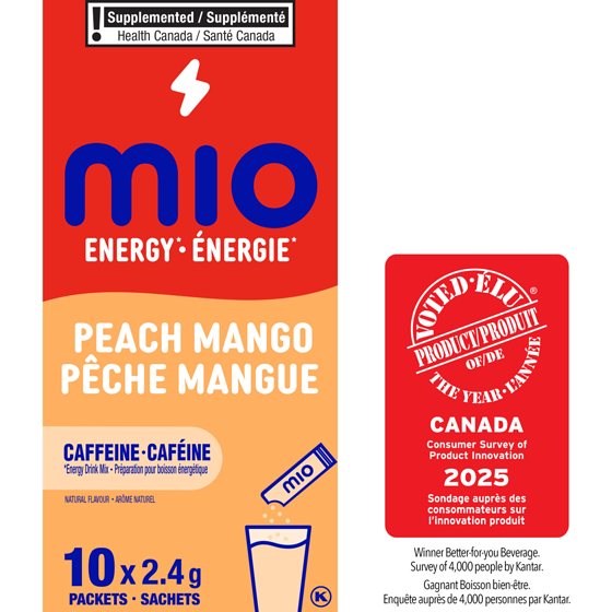 MiO Mélange de boisson en poudre à la pêche et à la mangue energy, sachets de 2, 4 g, boîte de 10 ct 22 g, 21,77 $/100g