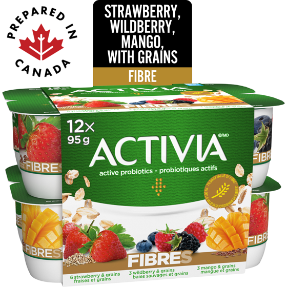 Activia Probiotic Yogurt, Fibre, Strawberry, Wildberry, Mango 1140 g, $0.79/100g