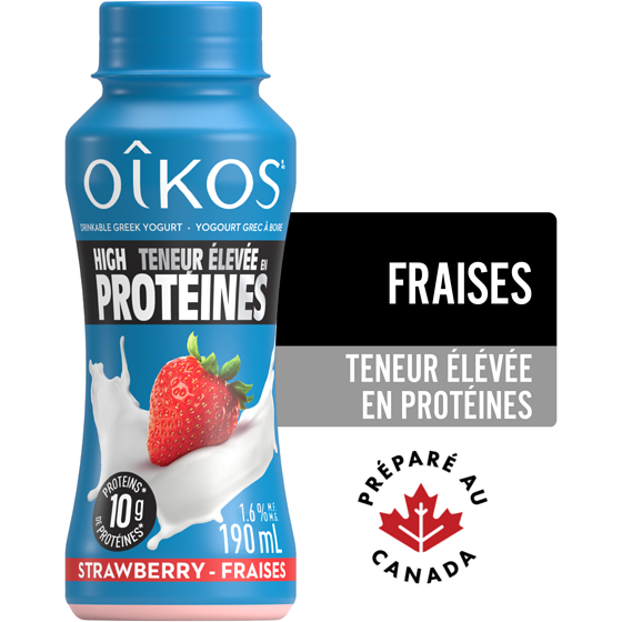 Oikos Yogourt grec à boire teneur élevée en protéines à la fraise 190 ml, 1,21 $/100ml