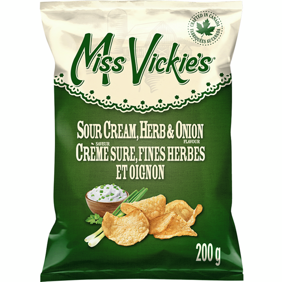 Miss Vickie’s Crème sure, fines herbes et oignon Croustilles cuites à la marmite  200 g, 2,39 $/100g