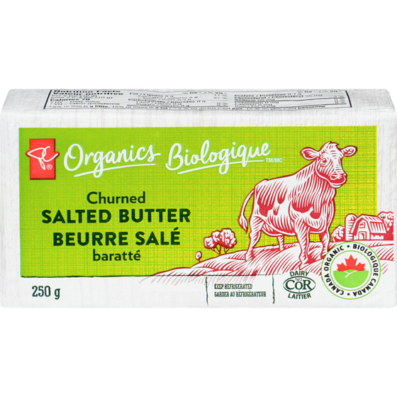 PC Biologique Biologique beurre salé baratté 250 g, 2,72 $/100g