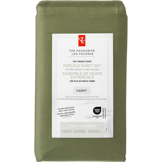 President's Choice Twin Percale Cotton Sheet 3 Piece Set 1 ea, $50.00/1ea