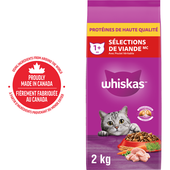 Whiskas Sélections de viande nourriture pour chats adultes avec poulet véritable 2 kg, 0,40 $/100g