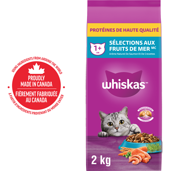 Whiskas Sélections aux fruits de mer nourriture pour chats adultes arôme naturel de saumon et de crevettes 2 kg, 0,40 $/100g