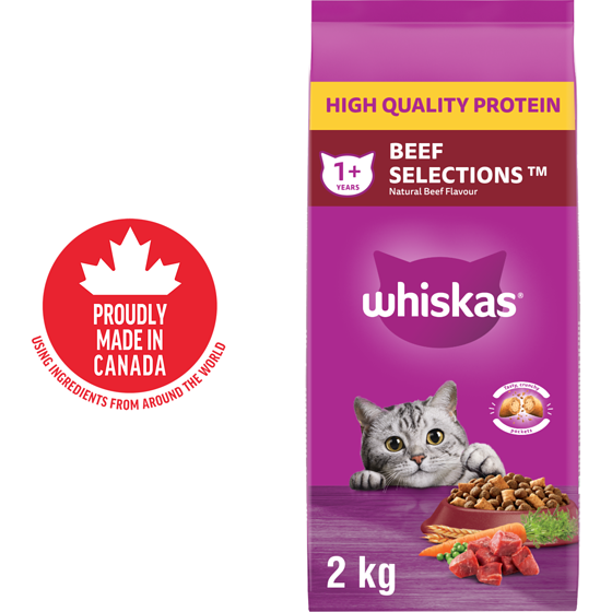 Whiskas Beef Selections Adult Dry Cat Food With Natural Beef Flavour 2 kg, $0.55/100g