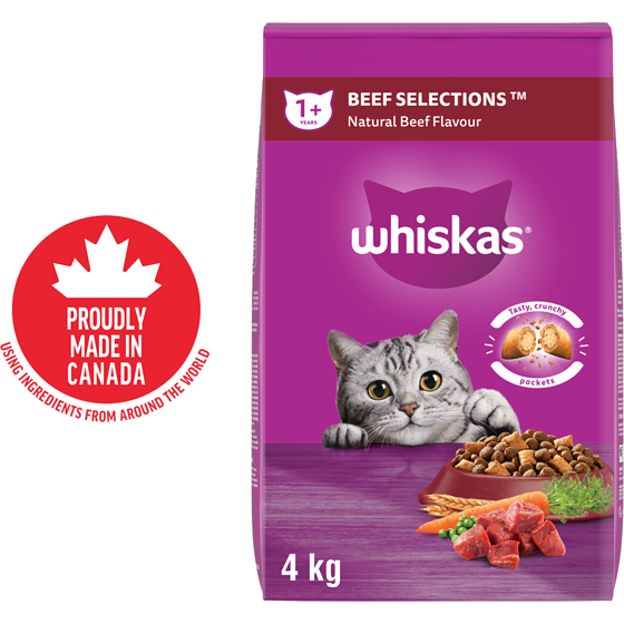 Whiskas Adult Dry Cat Food Beef Selections With Natural Beef Flavour 4 kg, $0.47/100g