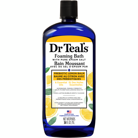 Dr. Teal’s Bain Moussant avec du Sel D'Epsom Pur, Baume au Citron avec des Prébiotiques 1000 ml, 1,12 $/100ml