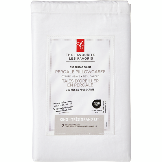 le Choix du Président Ensemble de taies d’oreiller 2 pièces en percale pour très grand lit 1 ea, 15,00 $/1ch
