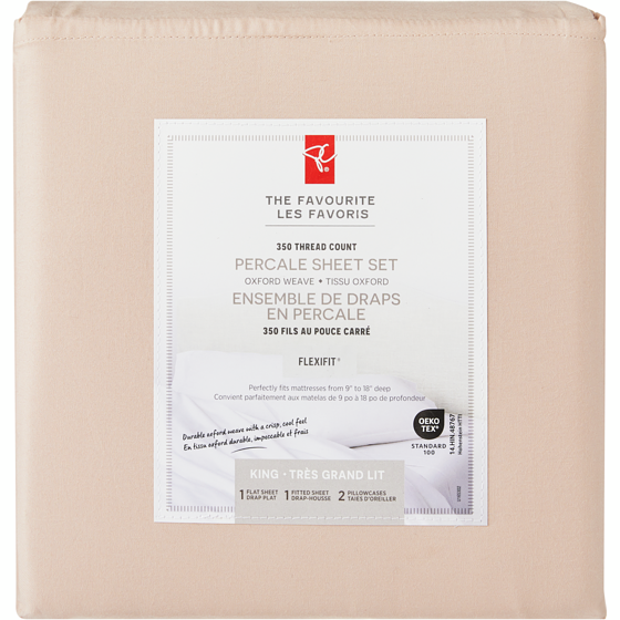 le Choix du Président Ensemble de draps 4 pièces en percale de coton pour très grand lit – rose pâle 1 ea, 80,00 $/1ch