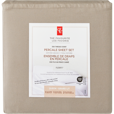 President's Choice Queen Percale Cotton Sheet 4 Piece Set - Fog 1 ea, $70.00/1ea