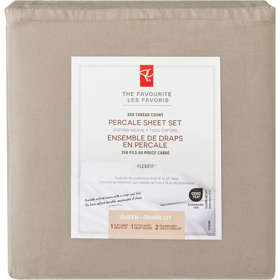 President's Choice Queen Percale Cotton Sheet 4 Piece Set - Fog 1 ea, $70.00/1ea