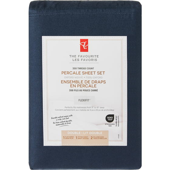 le Choix du Président Ensemble de draps 4 pièces en percale de coton pour lit double 1 ea, 60,00 $/1ch