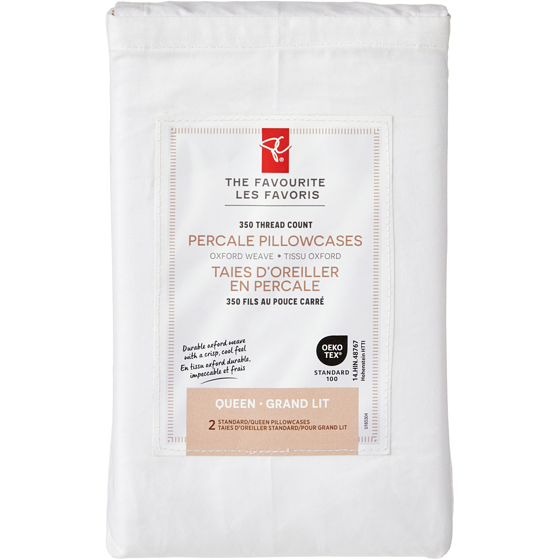 le Choix du Président Ensemble de taies d’oreiller 2 pièces en percale pour grand lit 1 ea, 12,00 $/1ch