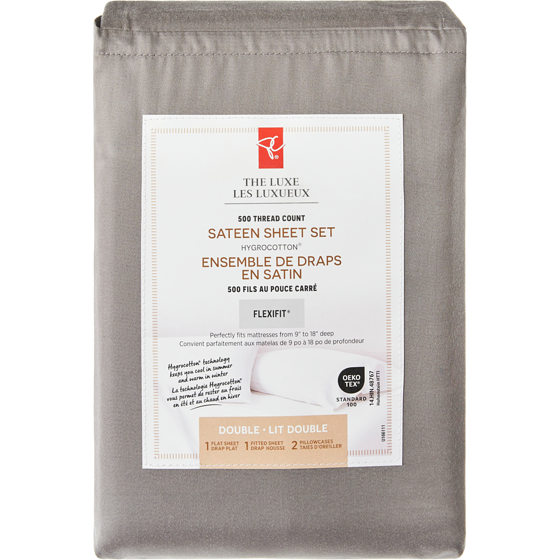 le Choix du Président Ensemble de draps 4 pièces en satin HygrocottonMD pour lit double  – charbon de bois 1 ea, 70,00 $/1ch