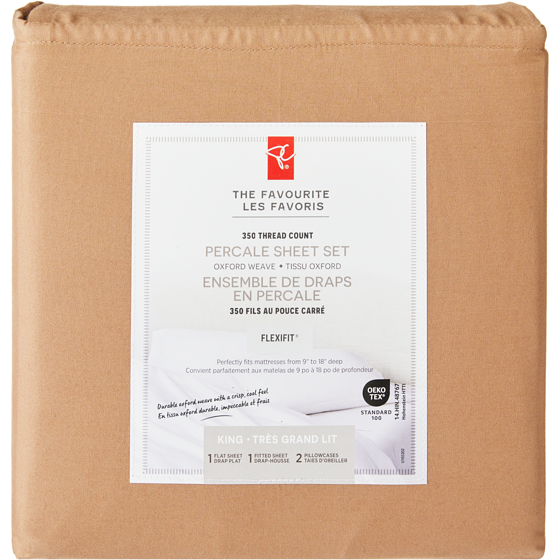 le Choix du Président Ensemble de draps 4 pièces en percale de coton pour très grand lit 1 ea, 80,00 $/1ch