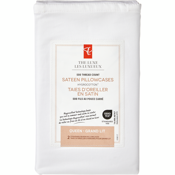 le Choix du Président Ensemble de taies d’oreiller 2 pièces en satin HygrocottonMD pour grand lit 1 ea, 15,00 $/1ch