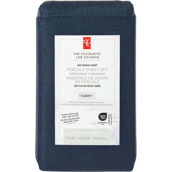 President's Choice Twin Percale Cotton Sheet 3 Piece Set - Midnight Blue 1 ea, $50.00/1ea