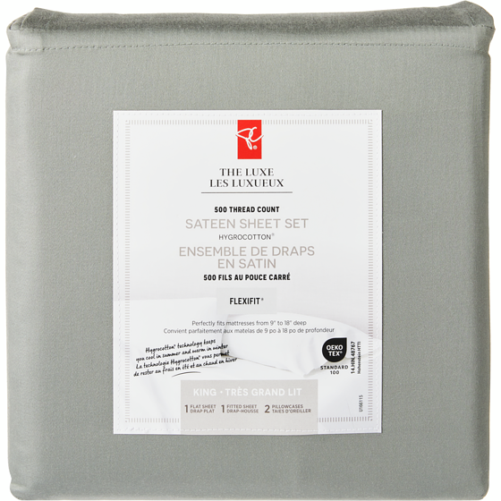 le Choix du Président Ensemble de draps 4 pièces en satin HygrocottonMD pour très grand lit 1 ea, 90,00 $/1ch