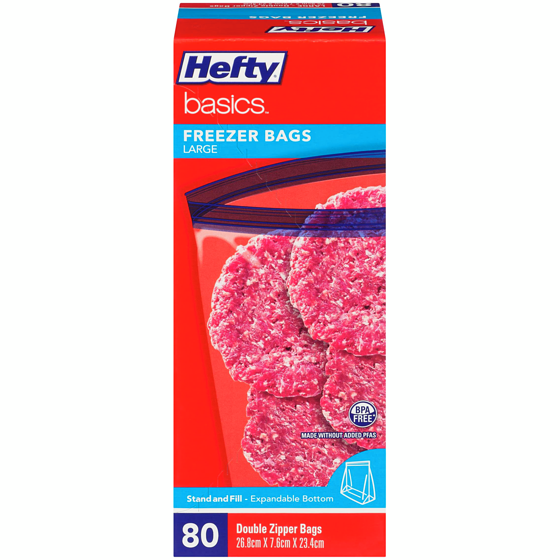 Hefty Freezer Large Bags 80 ea, $0.15/1ea