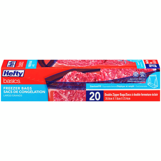 Hefty Freezer Large Bags 20 ea, $0.22/1ea