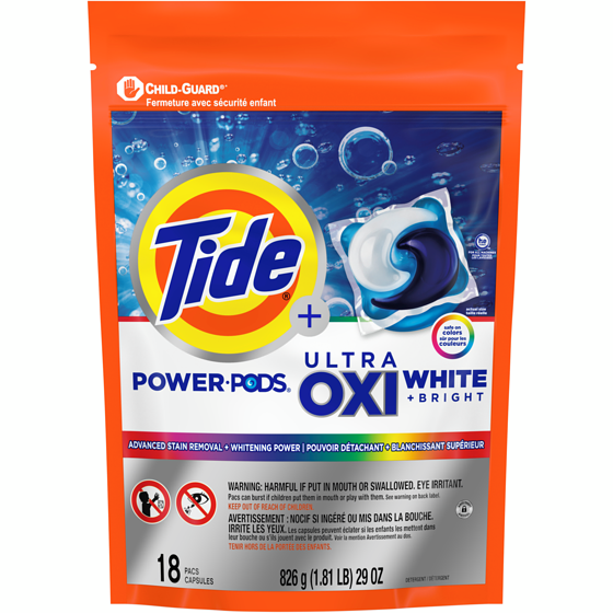 Tide Power PODS Plus Ultra OXI White and Bright Laundry Detergent, 18 Count, Advanced Stain Removal and Whitening Power 18 ea, $0.83/1ea