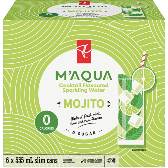 President's Choice M'AQUA Mojito Cocktail Flavoured Sparkling Water 6x355.0 ml, $0.30/100ml